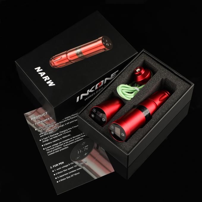 Machine de tatouage sans fil en acier inoxydable 1800mAh NARW Affichage 1-OLED Écran tactile Batterie rotative pistolet de tatouage stylo de tatouage avec puissance RCA 0