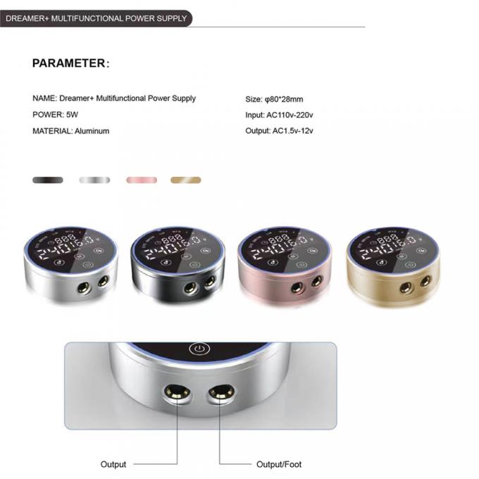 80*28mm gris AV1.5V-12V H8 alimentation électrique intelligente double écran tactile LCD machine à tatouer couleur Voltage intelligent numérique 2
