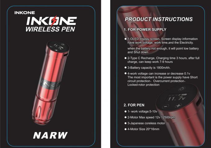 Display d'&eacute;cran tactile LCD num&eacute;rique de la marque INKONE NARW 1800mAh Batterie stylo de tatouage machine de micropigmentation machine de tatouage sans fil 0