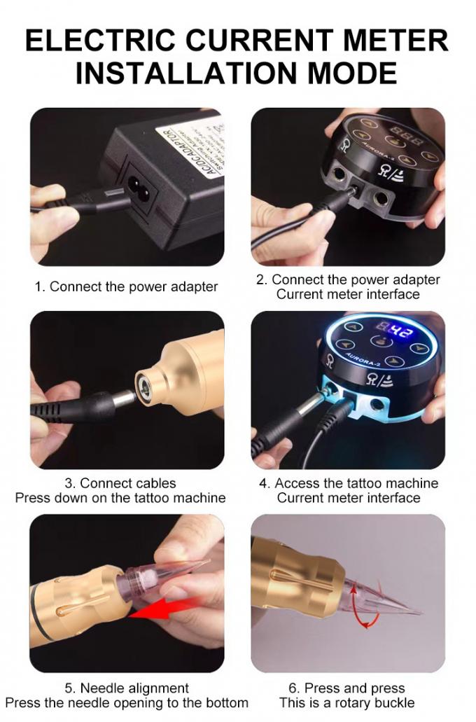 Machine &agrave; tatouer rotative avec alimentation Aurora II, Kit de stylo de tatouage populaire comprenant des pistolets de tatouage 6
